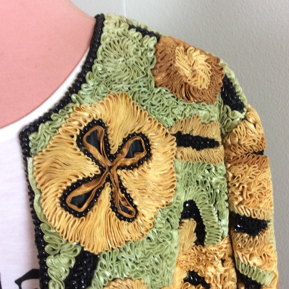 Vtg 90s Does 40s Deco Ribbon Beaded Cropped Jacket - image 1